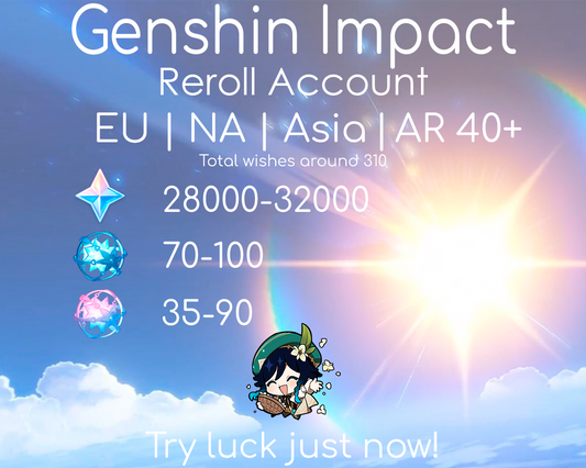 NA|EU|Asia GI Genshin Impact Reroll Account | 28,000 Primogems | 310 Draws/Wishes | AR40+
