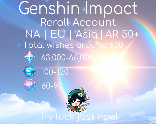 NA|EU|Asia GI Genshin Impact Reroll Account | 63,000 Primogems | 600 Draws/Wishes | AR50+