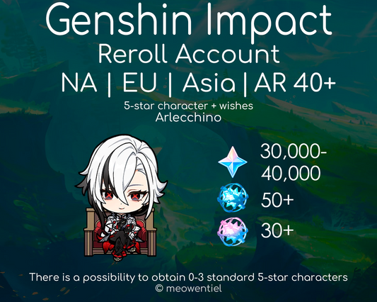 NA|EU|Asia GI Genshin Impact Reroll Account | Arlecchino | 30,000+ Primogems | Total 270 Wishes/Draws | AR40+