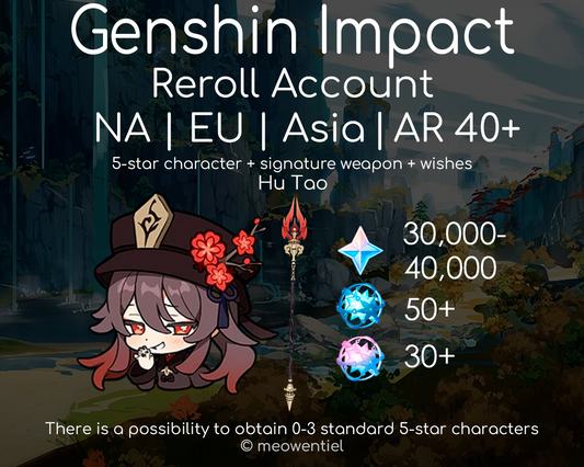 NA|EU|Asia GI Genshin Impact Reroll Account | Hu Tao | Signature Weapon | 30,000+ Primogems | Total 270 Wishes/Draws | AR40+