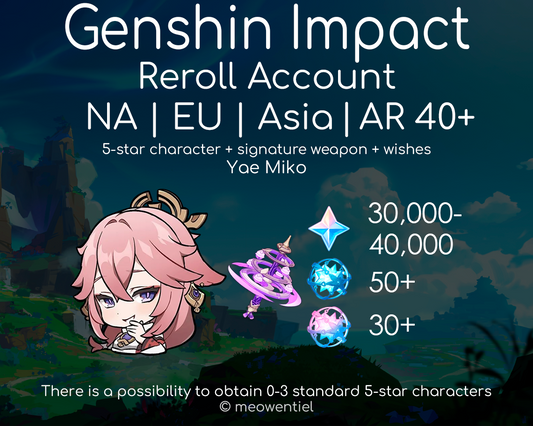 NA|EU|Asia GI Genshin Impact Reroll Account | Yae Miko | Signature Weapon | 30,000+ Primogems | Total 270 Wishes/Draws | AR40+