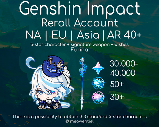 NA|EU|Asia GI Genshin Impact Reroll Account | Furina | Signature Weapon | 30,000+ Primogems | Total 270 Wishes/Draws | AR40+