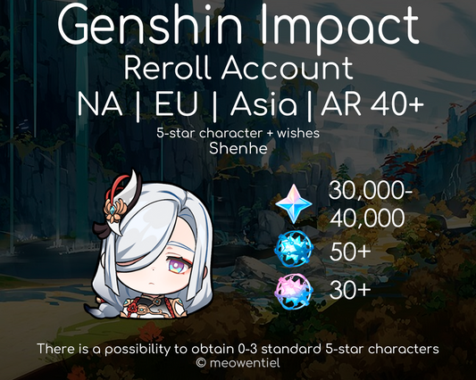 NA|EU|Asia GI Genshin Impact Reroll Account | Shenhe | 30,000+ Primogems | Total 270 Wishes/Draws | AR40+