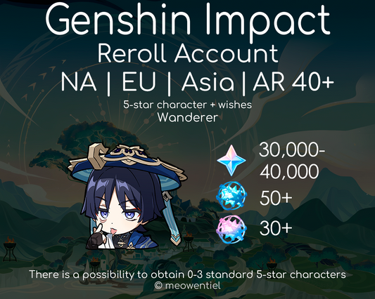 NA|EU|Asia GI Genshin Impact Reroll Account | Wanderer | 30,000+ Primogems | Total 270 Wishes/Draws | AR40+