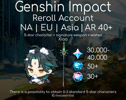 NA|EU|Asia GI Genshin Impact Reroll Account | Xiao | Signature Weapon | 30,000+ Primogems | Total 270 Wishes/Draws | AR40+