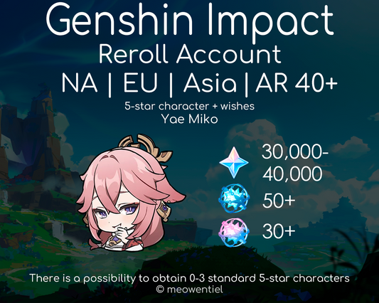 NA|EU|Asia GI Genshin Impact Reroll Account | Yae Miko | 30,000+ Primogems | Total 270 Wishes/Draws | AR40+