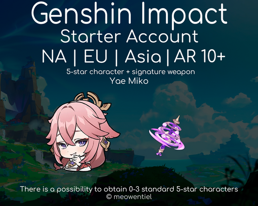 NA|EU|Asia GI Genshin Impact Starter Account | Yae Miko | Signature Weapon | AR10+