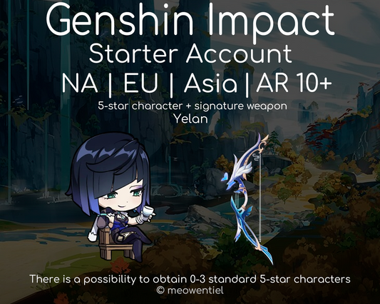 NA|EU|Asia GI Genshin Impact Starter Account | Yelan | Signature Weapon | AR10+
