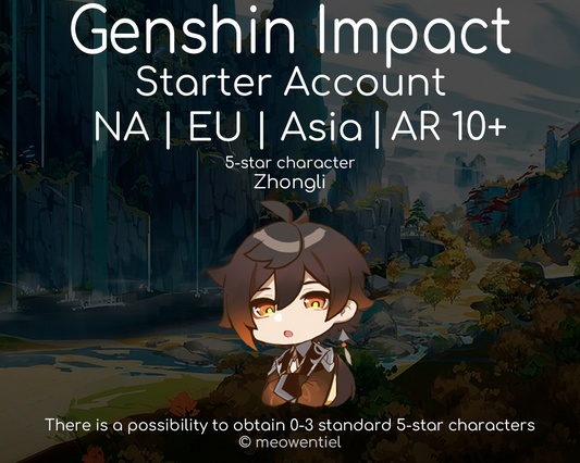 NA|EU|Asia GI Genshin Impact Starter Account | Zhongli | AR10+