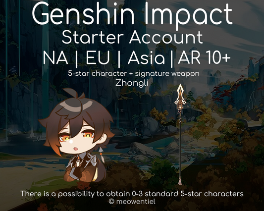 NA|EU|Asia GI Genshin Impact Starter Account | Zhongli | Signature Weapon | AR10+